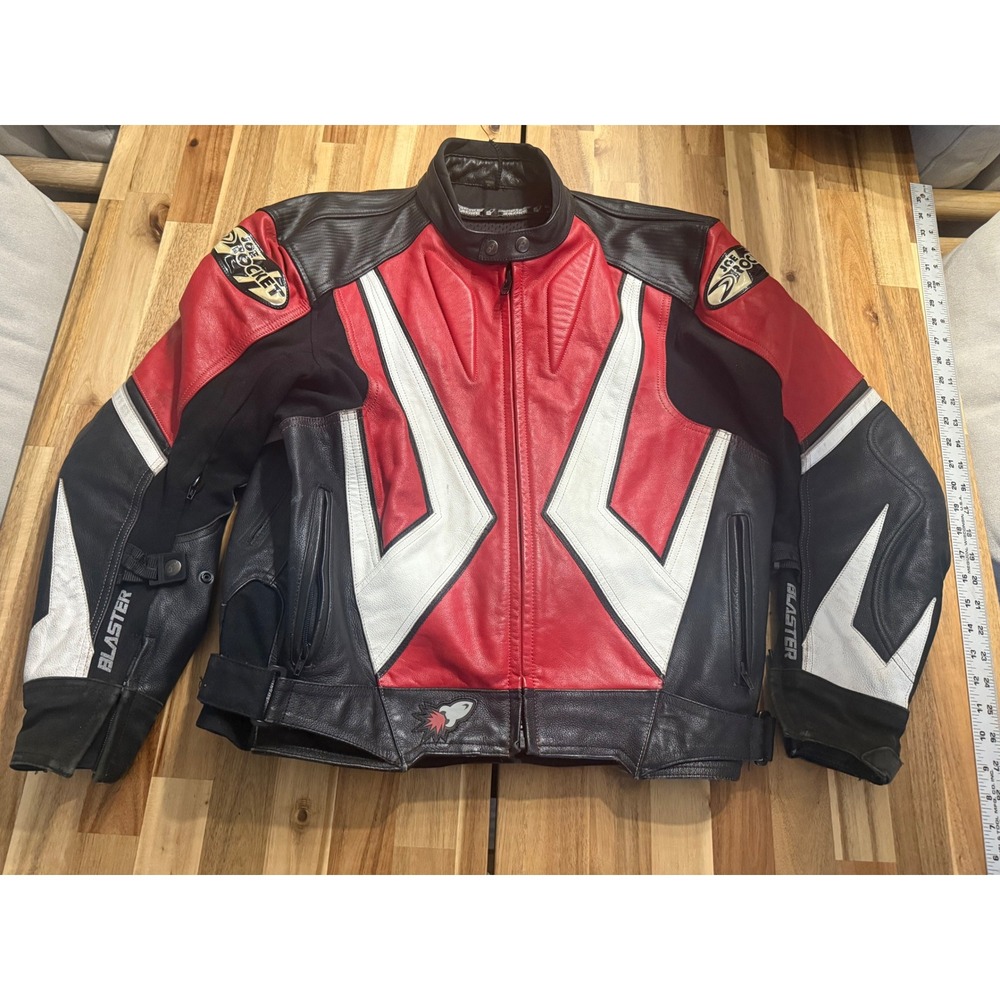 Joe Rocket Leather Motorcycle Jacket Size 46 Red & Black‎ men's large